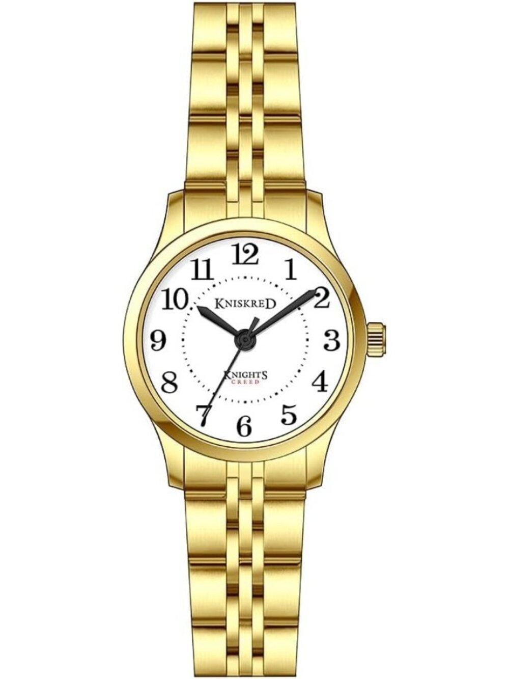 Women's Gold White Solid Stainless Steel Band Easy to Read Dial Wrist Watch